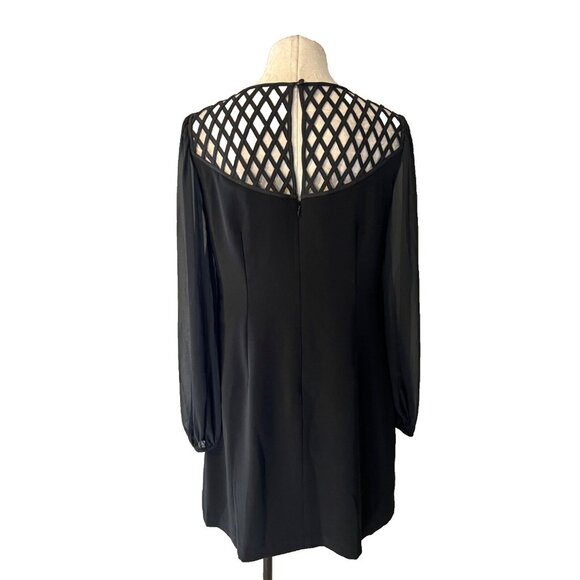 WHBM Shift Dress 10 Black Career Church Washable 3/4 Long Sleeve Lattice Trim - Picture 3 of 10